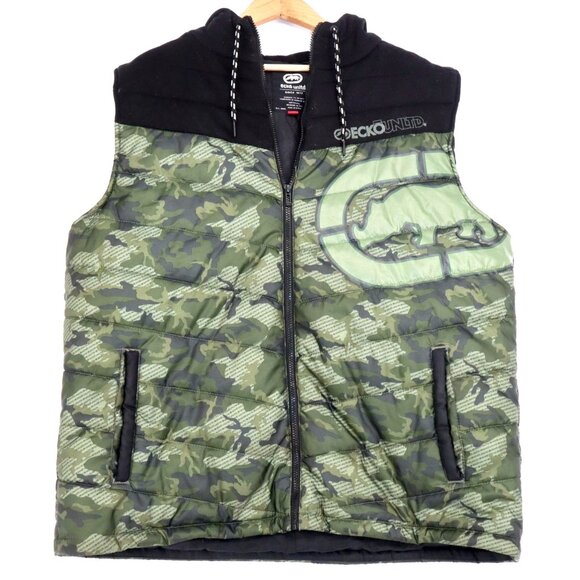 Ecko Unltd Camo Puffer Vest 2XL Quilted Hooded Jacket Winter Streetwear - Picture 1 of 10